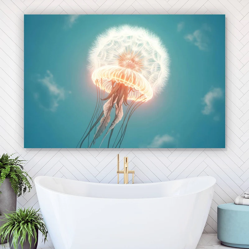 Acrylglasbild Futuristische leuchtende Qualle im Wasser Querformat