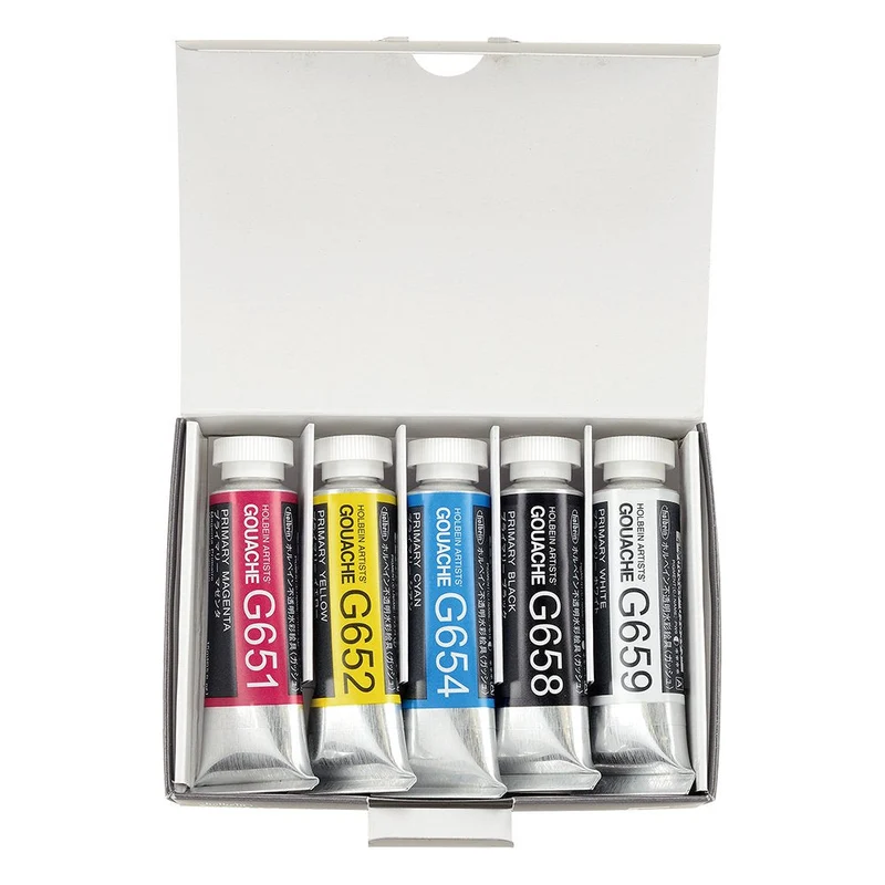 Holbein Artists Professional Gouache Paints, Basic Set of 5 x 15 ml