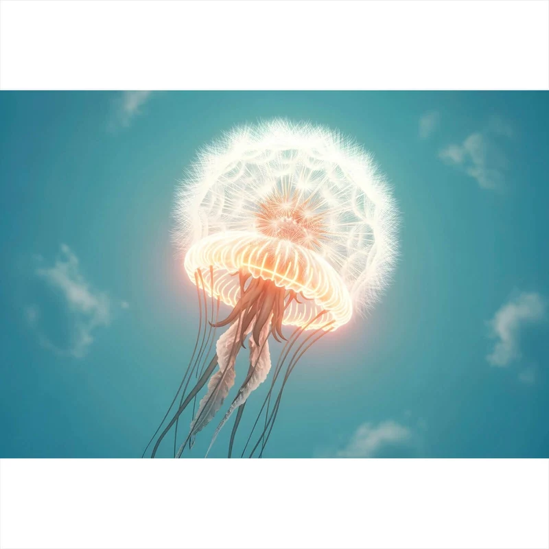 Poster Futuristische leuchtende Qualle im Wasser Querformat