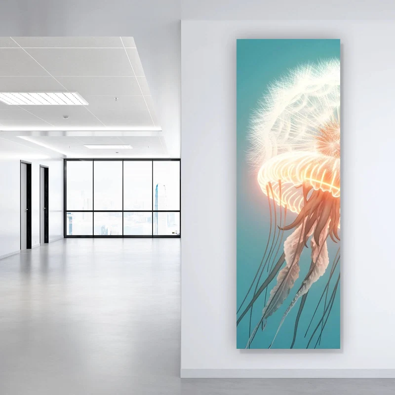 Acrylglasbild Futuristische leuchtende Qualle im Wasser Panorama Hoch