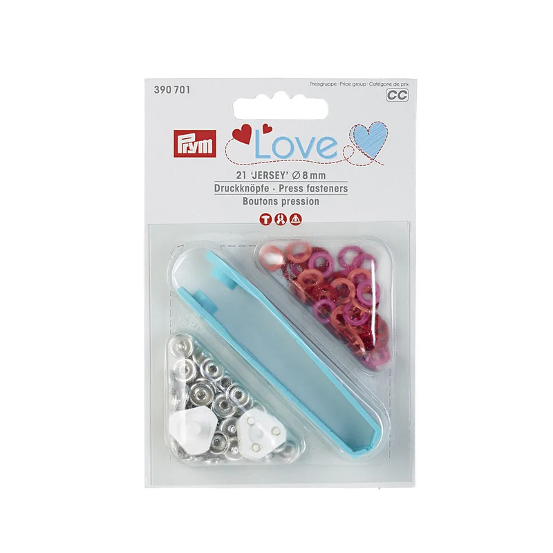 Prym Love Jersey-Druckknöpfe 8mm 21 Stk. rot-rosa-lachs