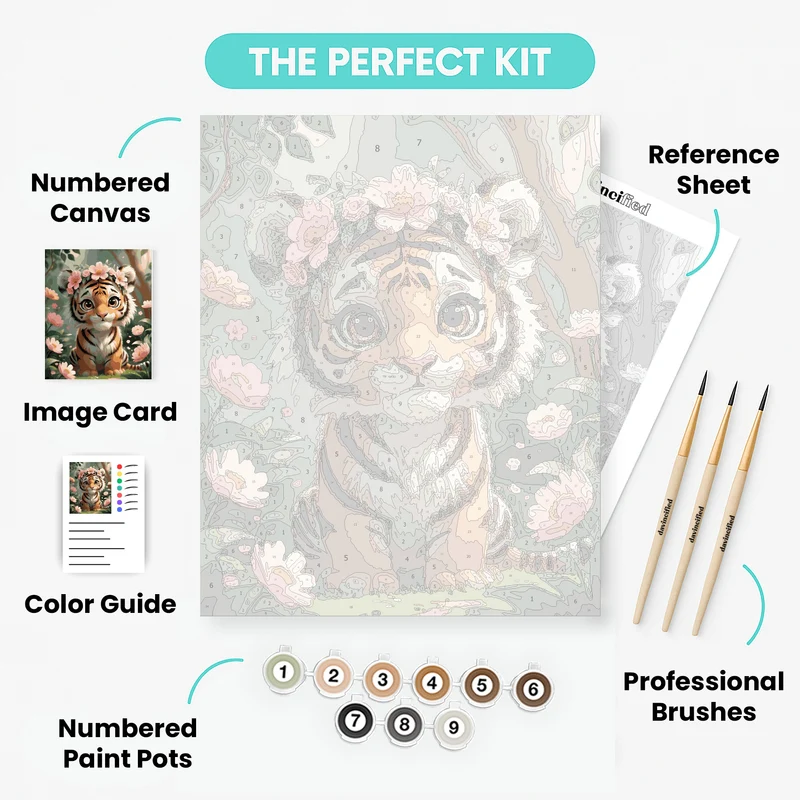 Cute Tiger Cub with Flower Crown - Paint by Numbers Kit