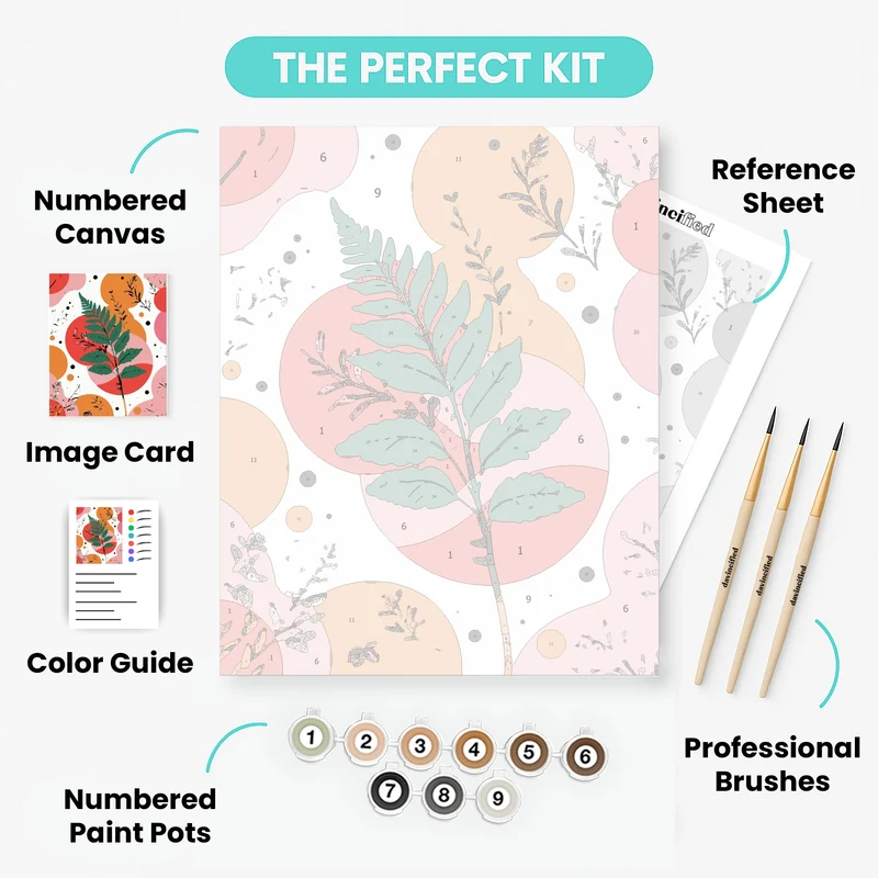 Boho Botanical Fern with Abstract Circles - Paint by Numbers Kit