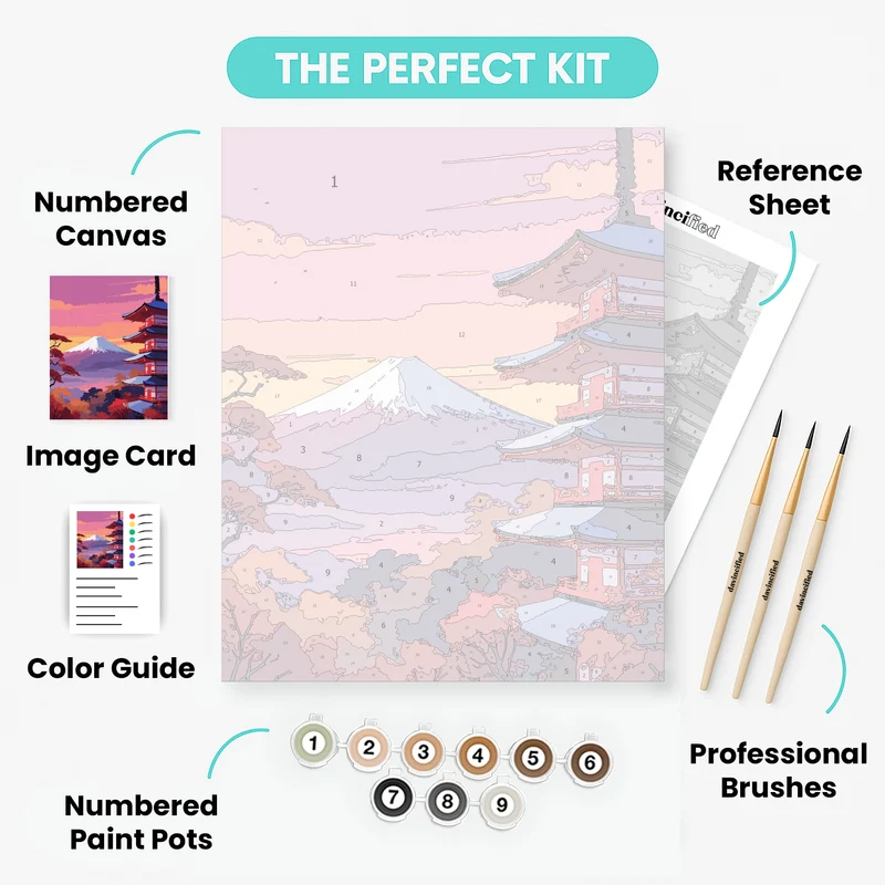 Mount Fuji and Chureito Pagoda at Sunset - Paint by Numbers Kit
