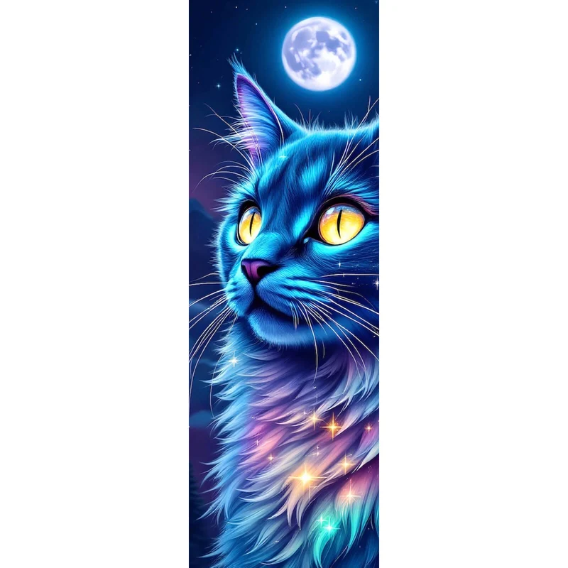 Poster Mystische Katze unter leuchtendem Mond Panorama Hoch