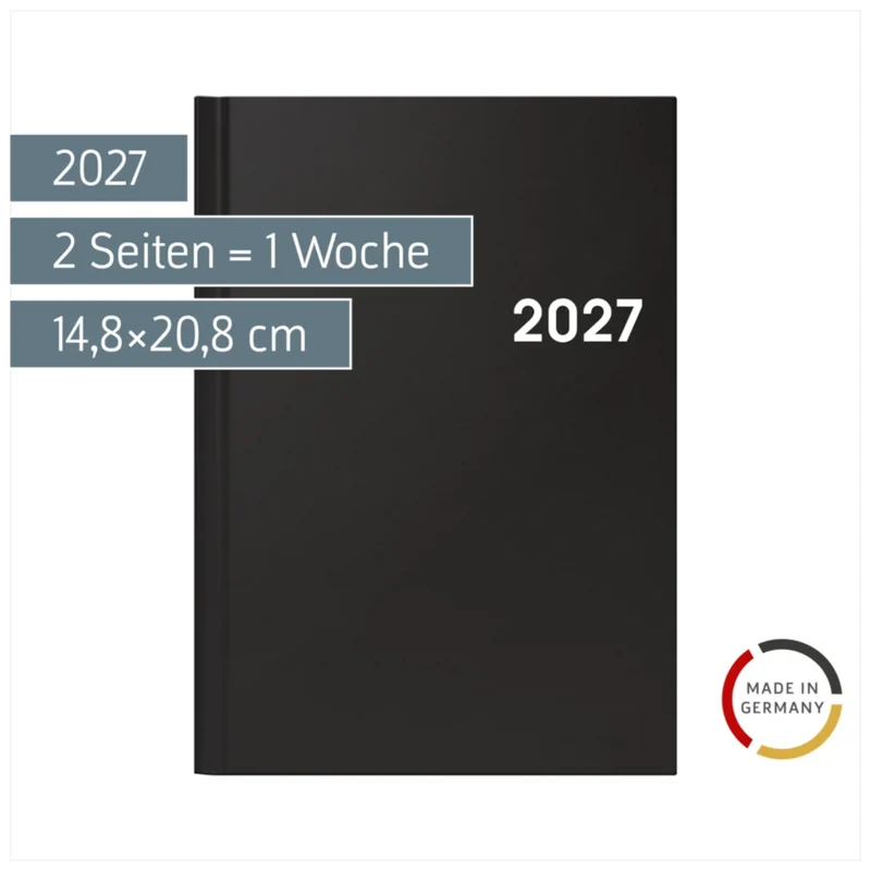 BRUNNEN Buchkalender A5 2027 schwarz, 1 Tag pro Seite