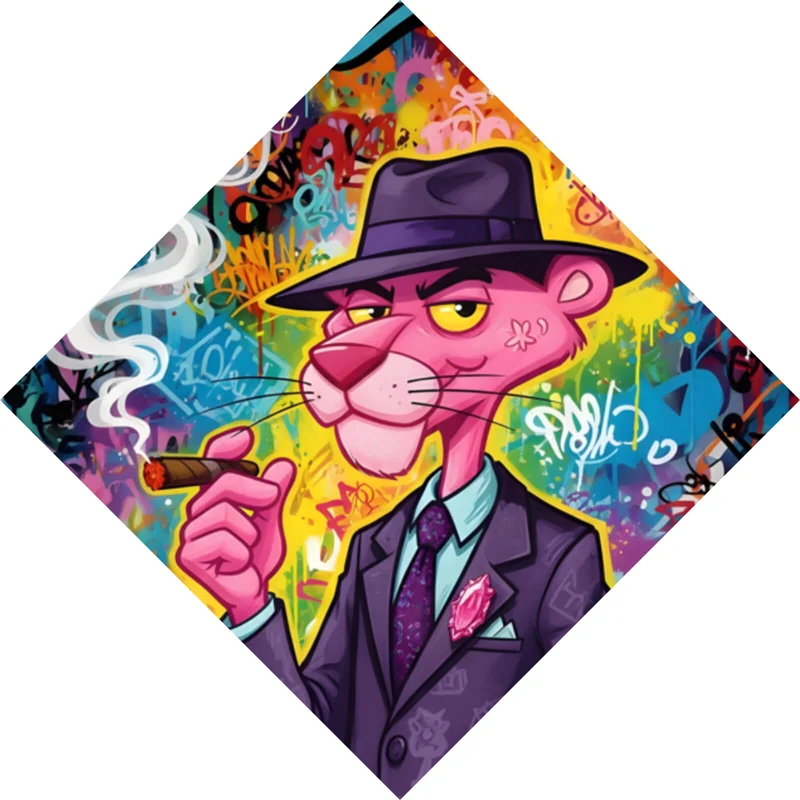 Poster Graffiti Panther raucht Zigarre Raute