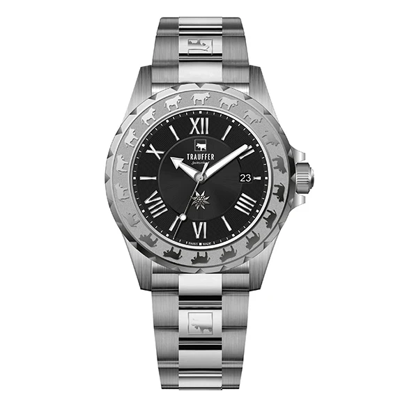 3 Zeiger Stahl Schwarz 34mm