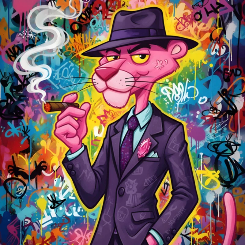 Leinwandbild Graffiti Panther raucht Zigarre Quadrat