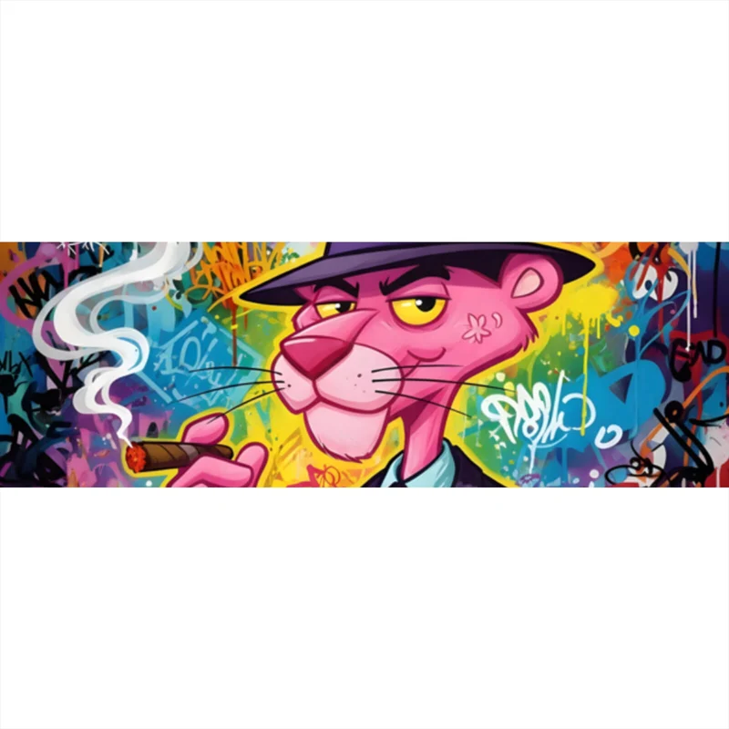 Leinwandbild Graffiti Panther raucht Zigarre Panorama