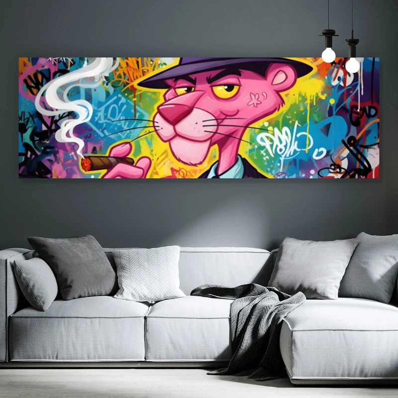 Poster Graffiti Panther raucht Zigarre Panorama
