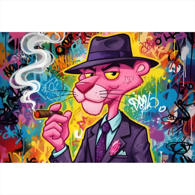 Spannrahmenbild Graffiti Panther raucht Zigarre Querformat