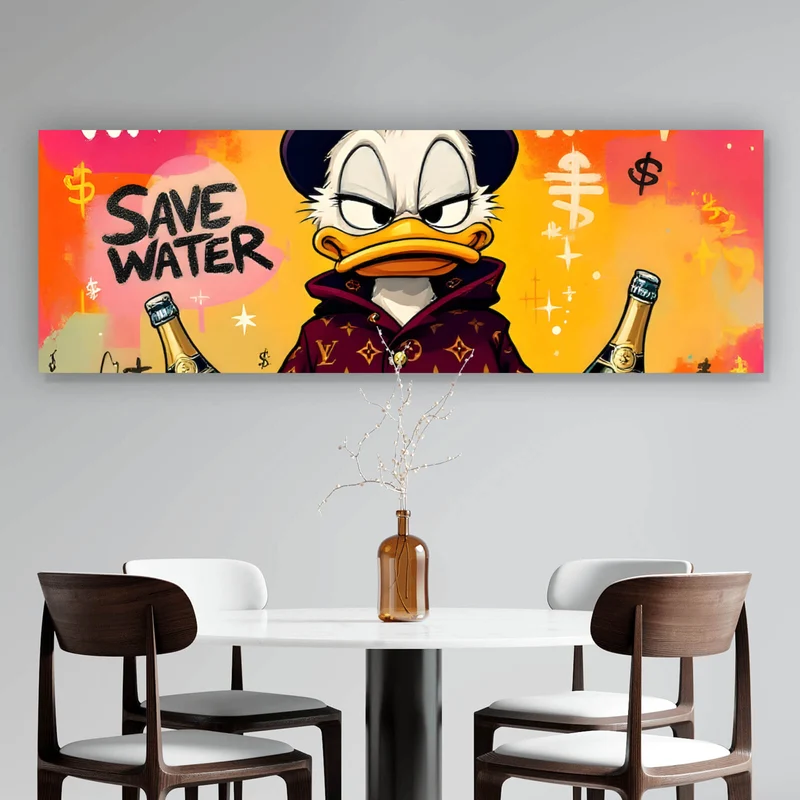 Aluminiumbild Luxuriöse Ente mit Champagnerflaschen Panorama