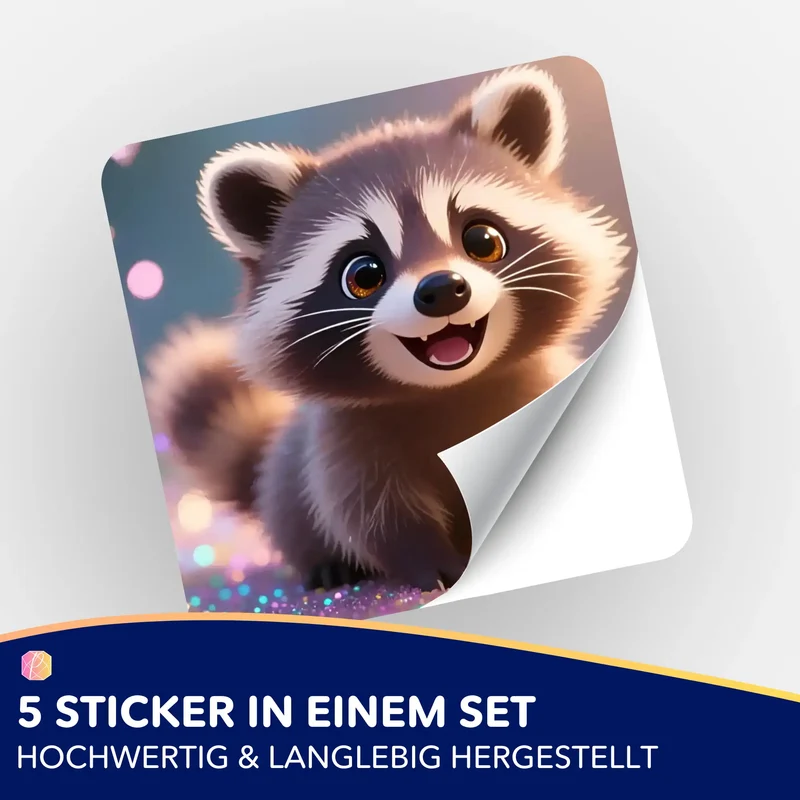Aufkleber 5er-Set - Waschbär Purzel