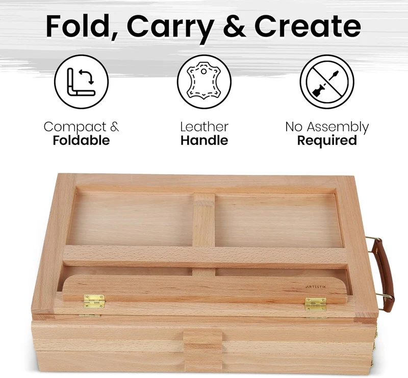 Artistik Table Easel Box with Built-in Storage Drawer, Adjustable Beechwood Storage Desk Easel for Painting – Lightweight, Travel-Ready Design, Ideal for Artists - 3 Draws