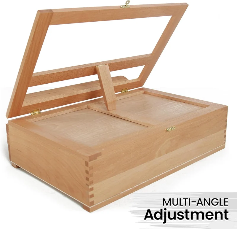 Artistik Table Easel Box with Built-in Storage Drawer, Adjustable Beechwood Storage Desk Easel for Painting – Lightweight, Travel-Ready Design, Ideal for Artists - 3 Draws