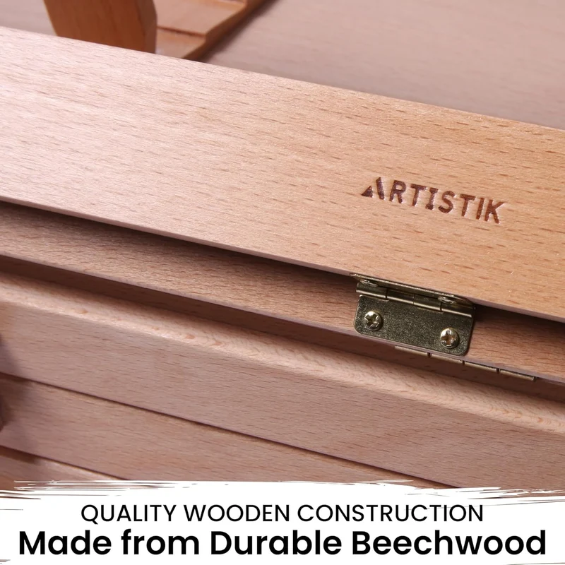 Artistik Table Easel Box with Built-in Storage Drawer, Adjustable Beechwood Storage Desk Easel for Painting – Lightweight, Travel-Ready Design, Ideal for Artists - 3 Draws