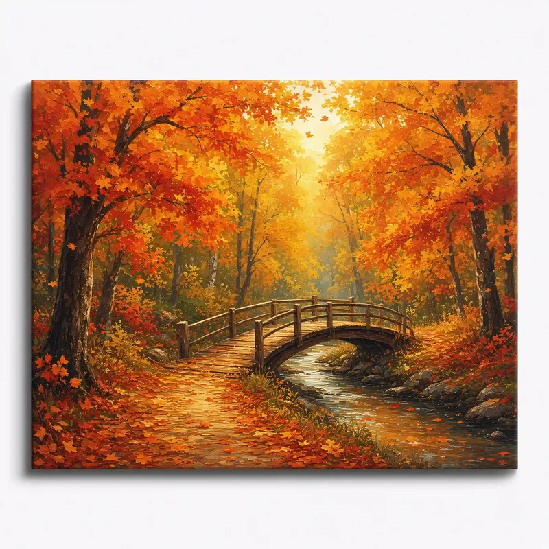 Malen nach Zahlen - Brücke im Laubwald