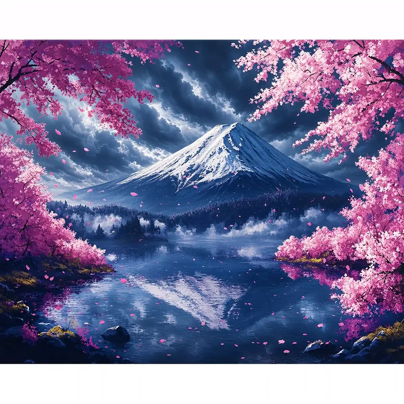 Malen nach Zahlen - Kirschblüten am Fuji