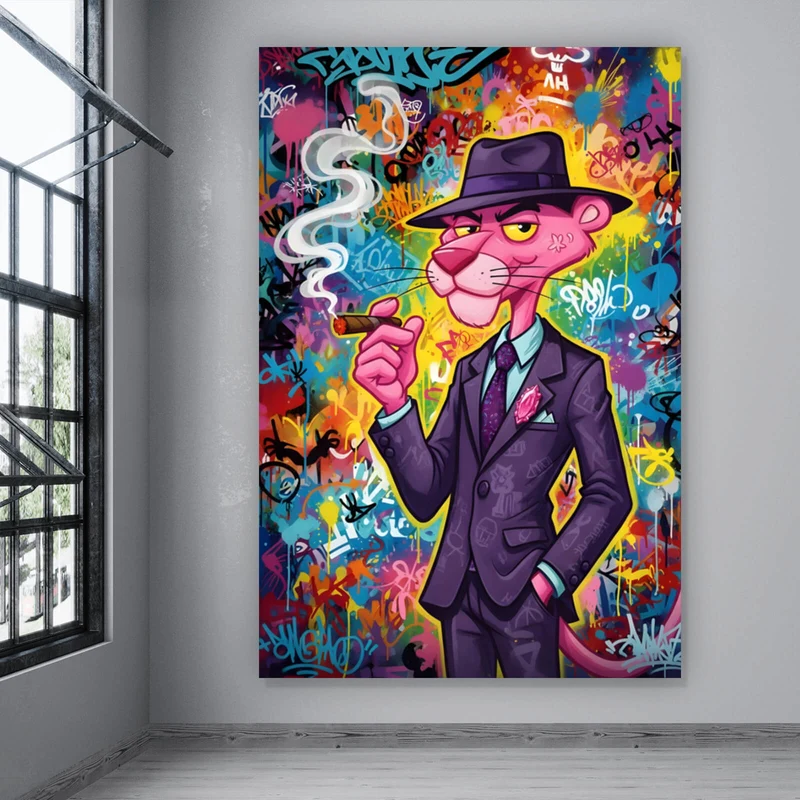 Acrylglasbild Graffiti Panther raucht Zigarre Hochformat