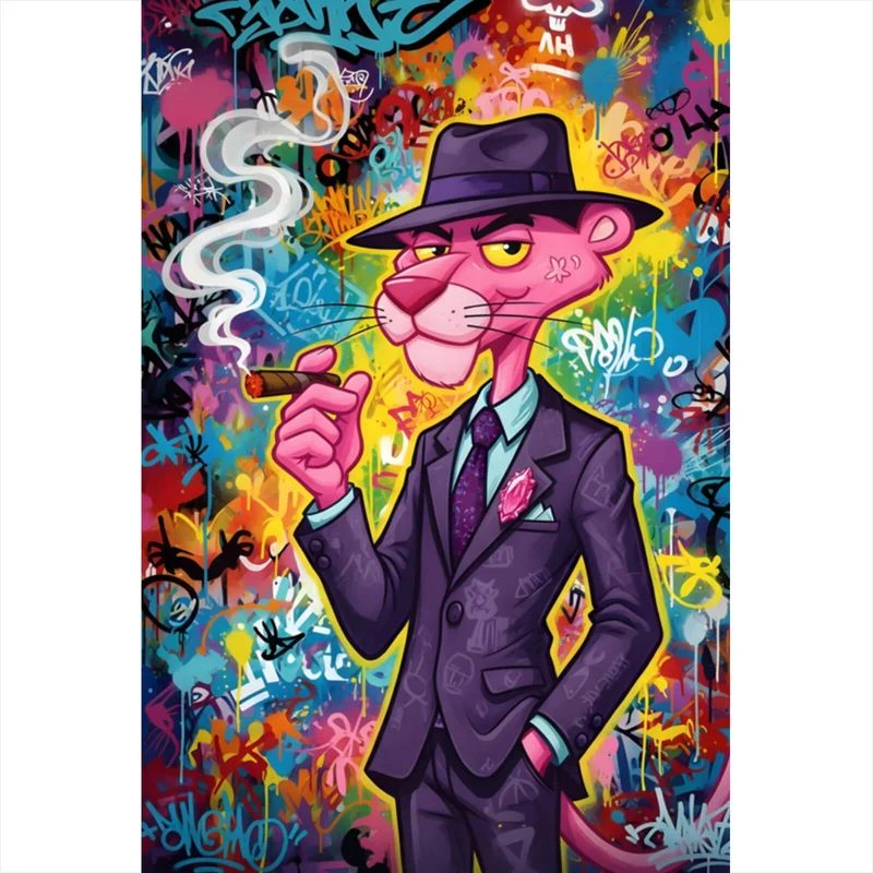 Leinwandbild Graffiti Panther raucht Zigarre Hochformat