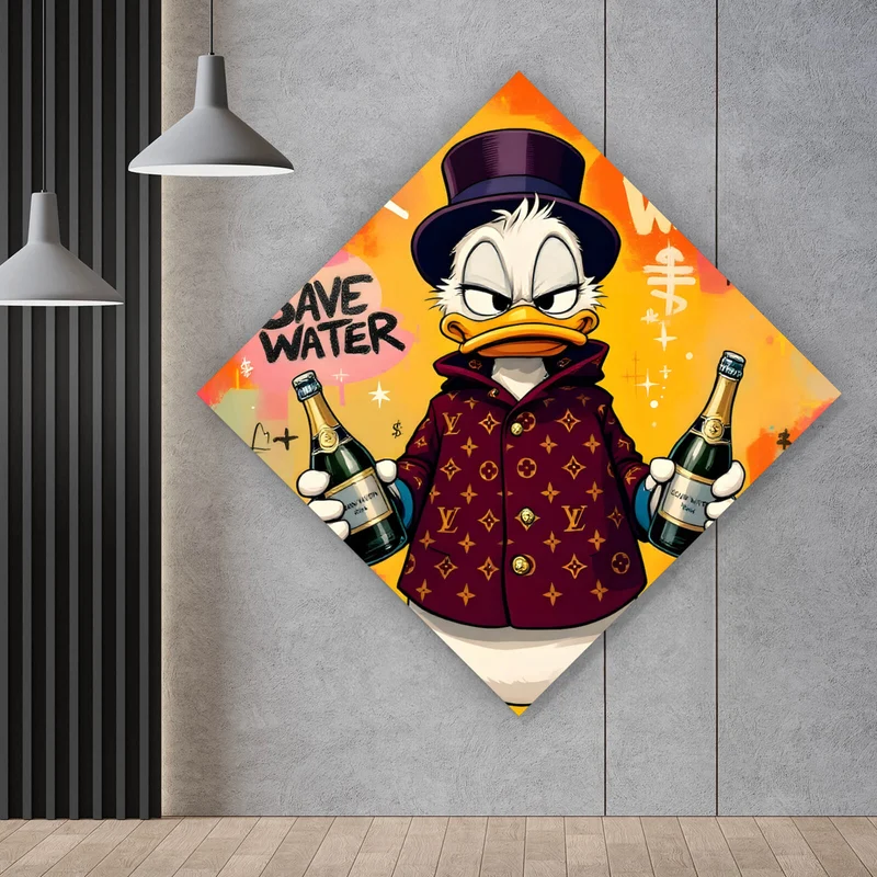 Acrylglasbild Luxuriöse Ente mit Champagnerflaschen Raute