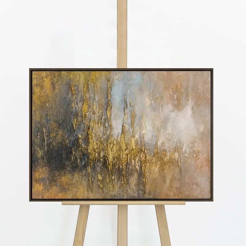 „Kristallwasser" – Abstraktes Querformat Gemälde handgemalt mit Rahmen, 50x70 cm