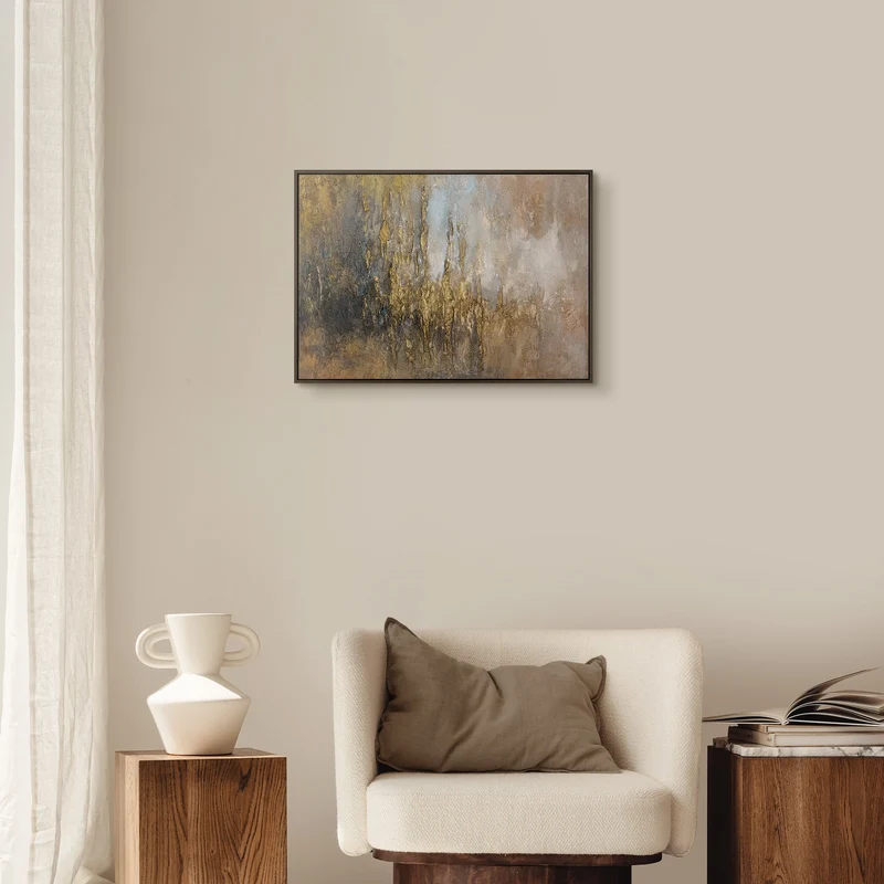 „Kristallwasser" – Abstraktes Querformat Gemälde handgemalt mit Rahmen, 50x70 cm