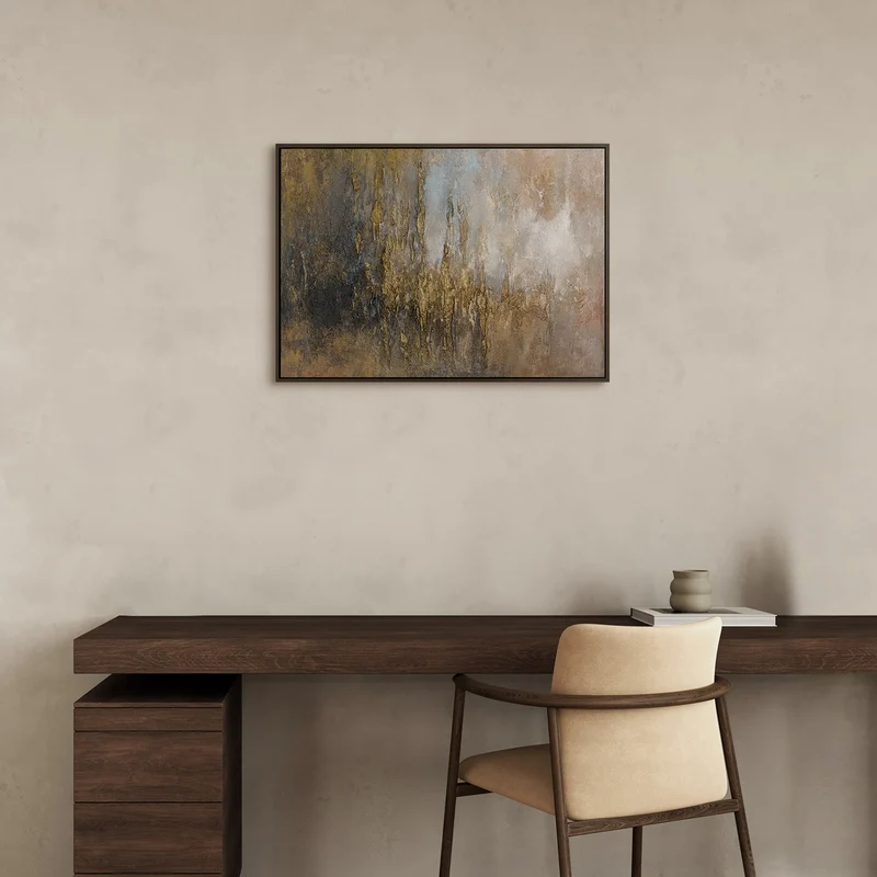 „Kristallwasser" – Abstraktes Querformat Gemälde handgemalt mit Rahmen, 50x70 cm