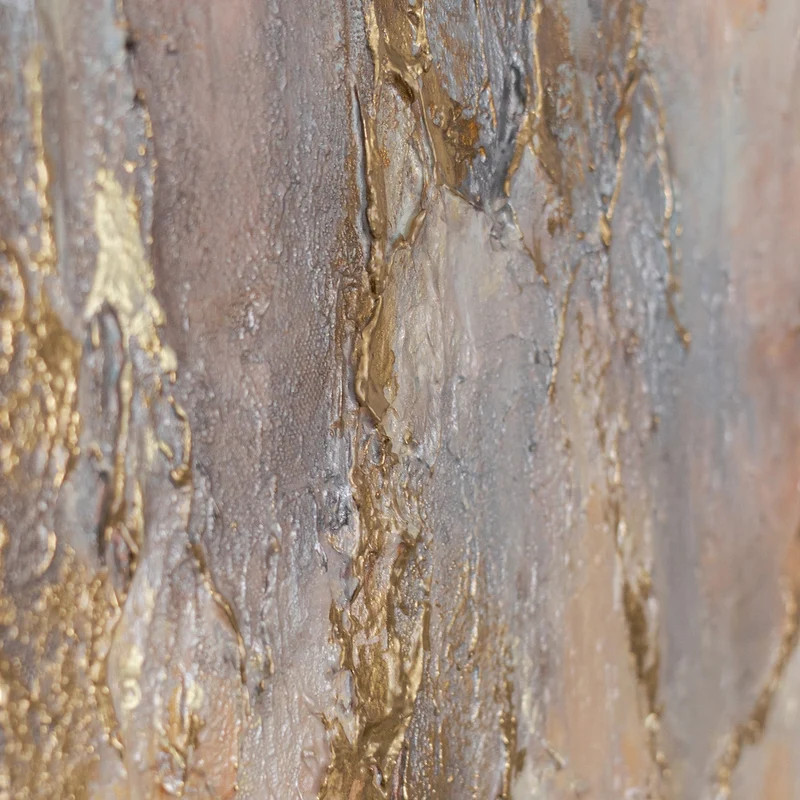 „Goldener Schleier" – Abstraktes Strukturbild handgemalt mit Rahmen, 50x70 cm