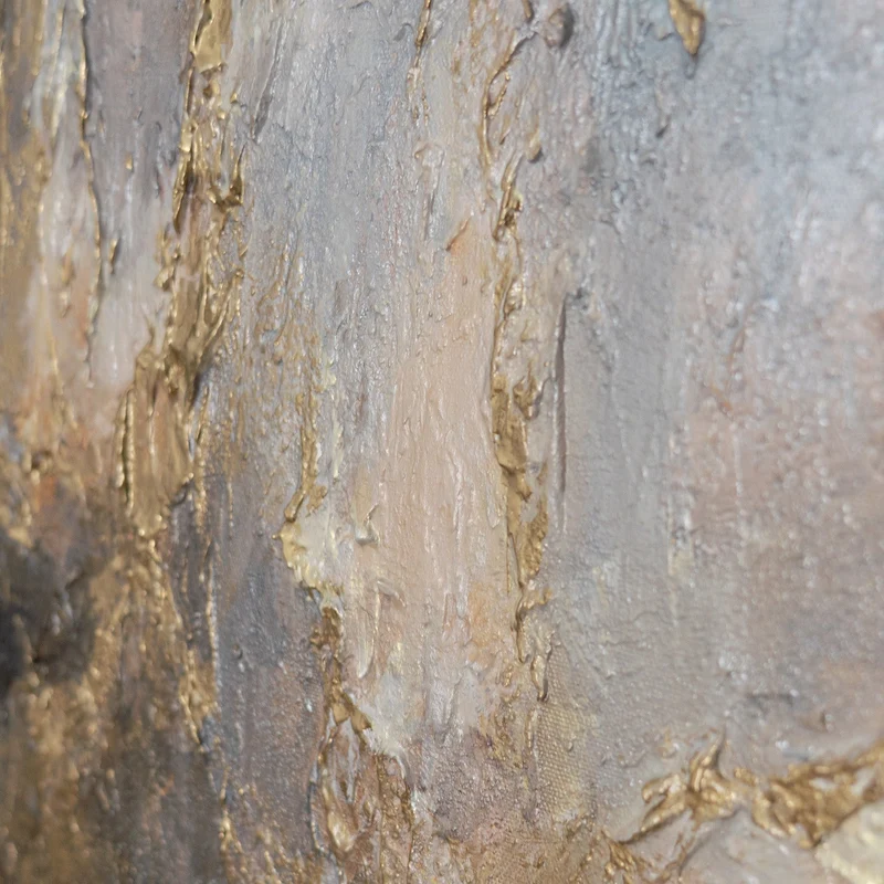 „Goldener Schleier" – Abstraktes Strukturbild handgemalt mit Rahmen, 50x70 cm