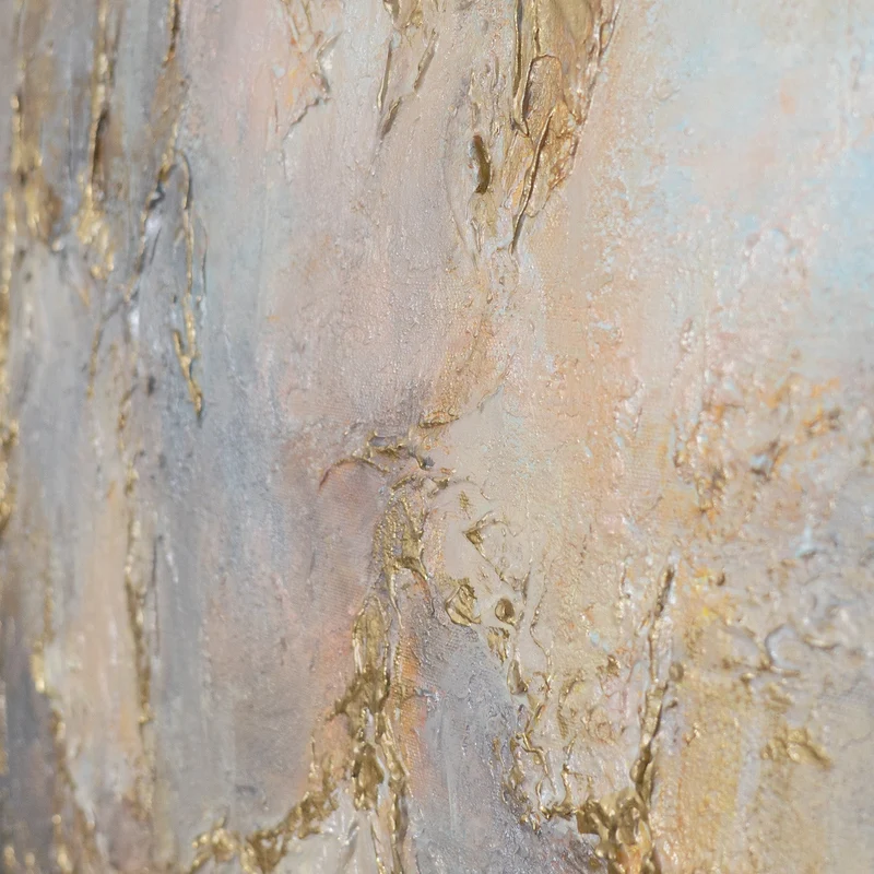 „Goldener Schleier" – Abstraktes Strukturbild handgemalt mit Rahmen, 50x70 cm
