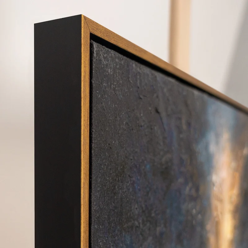„Silberne Tiefe" – Kosmisches Querformat Gemälde handgemalt mit Rahmen, 50x70 cm