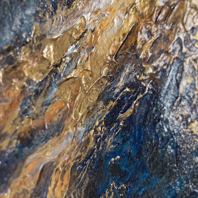 „Silberne Tiefe" – Kosmisches Querformat Gemälde handgemalt mit Rahmen, 50x70 cm