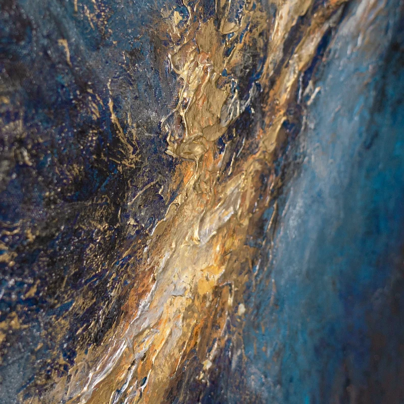 „Silberne Tiefe" – Kosmisches Querformat Gemälde handgemalt mit Rahmen, 50x70 cm
