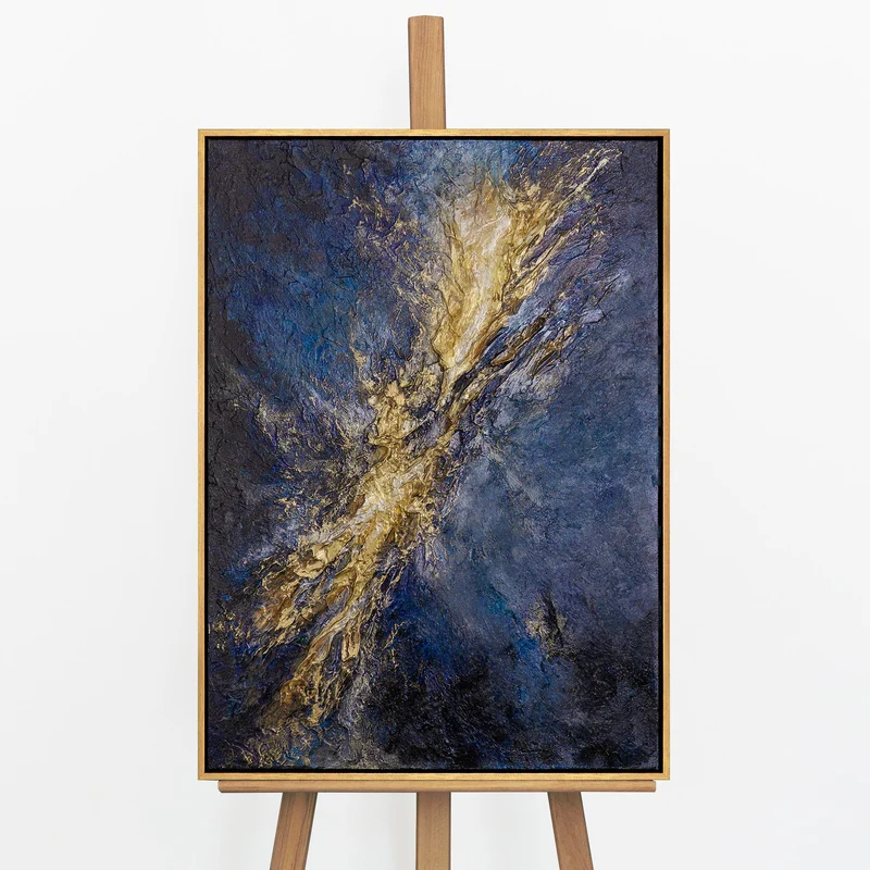 „Silberne Tiefe" – Kosmisches Acrylgemälde handgemalt mit Rahmen, 50x70 cm