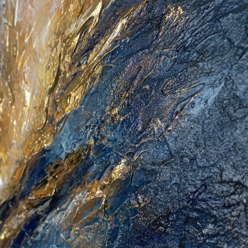 „Silberne Tiefe" – Kosmisches Acrylgemälde handgemalt mit Rahmen, 50x70 cm