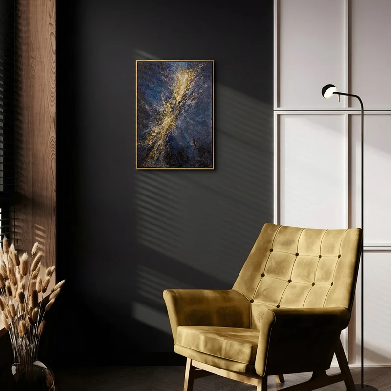 „Silberne Tiefe" – Kosmisches Acrylgemälde handgemalt mit Rahmen, 50x70 cm