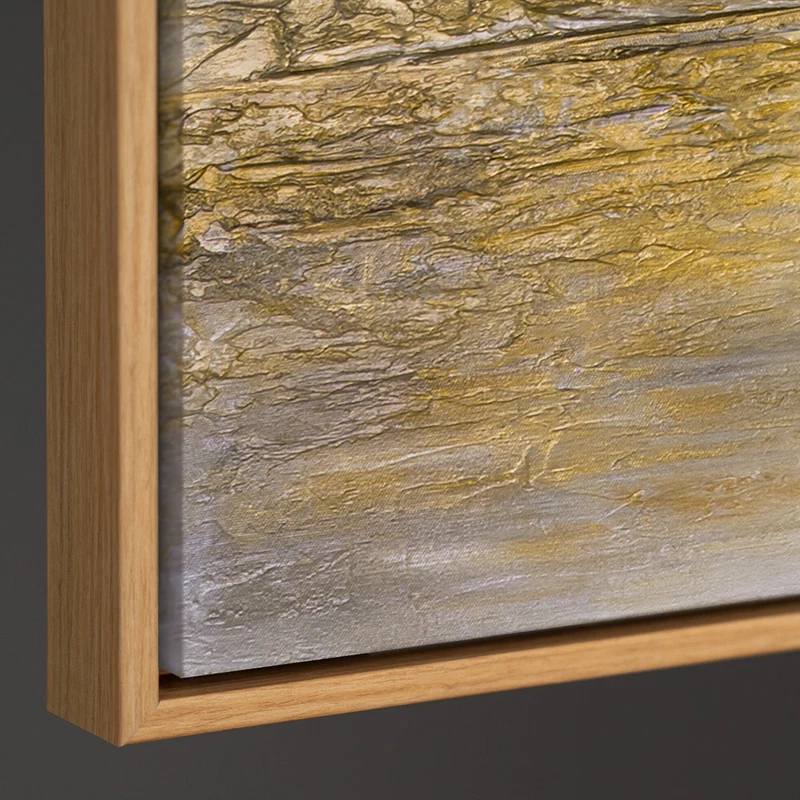 „Sanftes Leuchten" – Goldenes Landschaftsgemälde handgemalt mit Rahmen, 50x70 cm