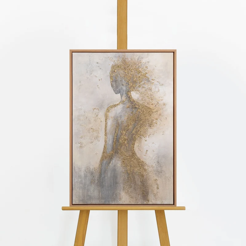 Handgemalte Kunst auf Leinwand „Goldene Aura“ – Abstrakte Gemälde mit Rahmen