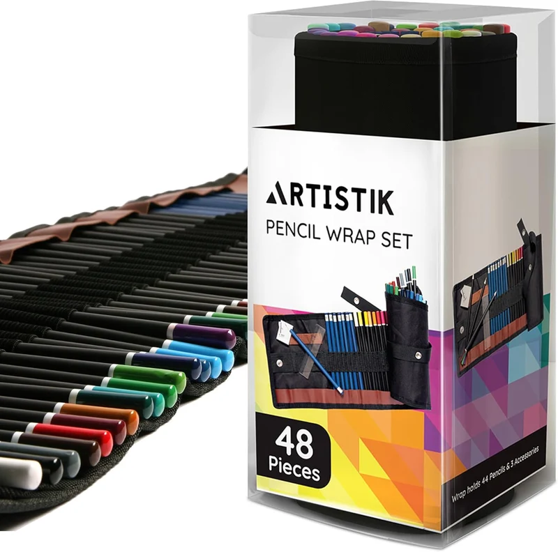 ARTISTIK Colouring Pencils Wrap Set with Vivid Colours – 47-Piece Artist Grade – 3.5mm Coloured Pencils for Adults Colouring Books