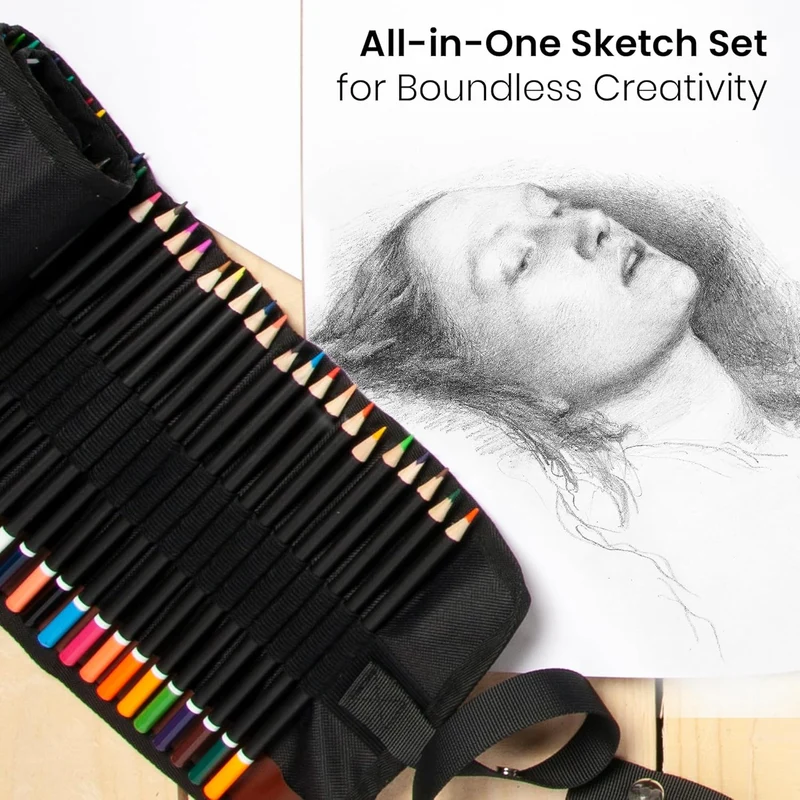 ARTISTIK Colouring Pencils Wrap Set with Vivid Colours – 47-Piece Artist Grade – 3.5mm Coloured Pencils for Adults Colouring Books