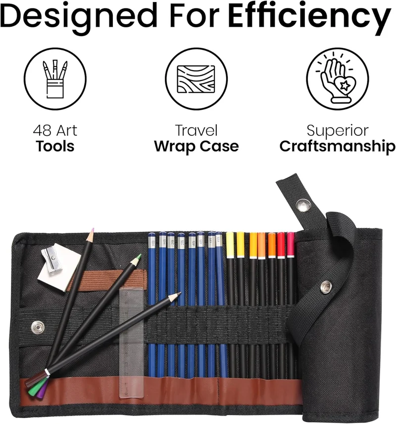 ARTISTIK Colouring Pencils Wrap Set with Vivid Colours – 47-Piece Artist Grade – 3.5mm Coloured Pencils for Adults Colouring Books