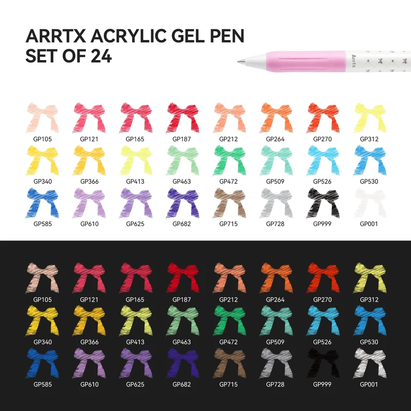 ARRTX 24 Colors Set Acrylic Gel Pens 0.7mm Bullet Tip Single Tip