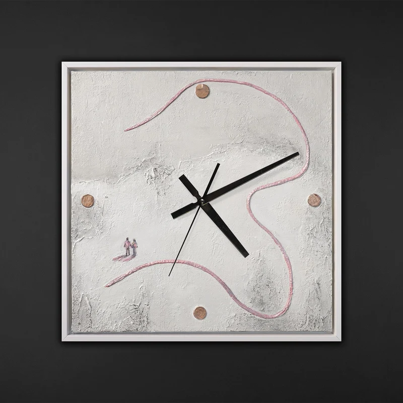 Handgemalte Wanduhr – bunte Kreiskomposition mit Uhr – 35×35 cm