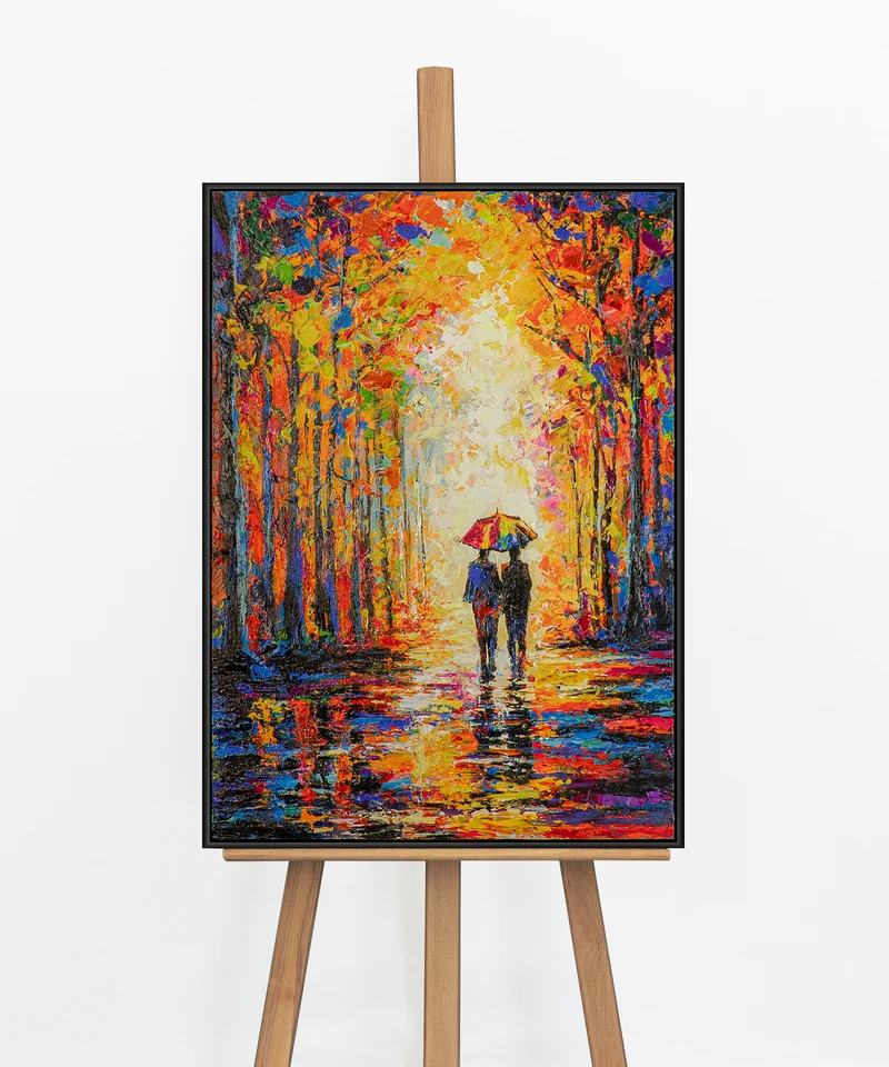 „Liebesausflug" – Romantisches Paar Gemälde handgemalt mit Rahmen, 50x70 cm