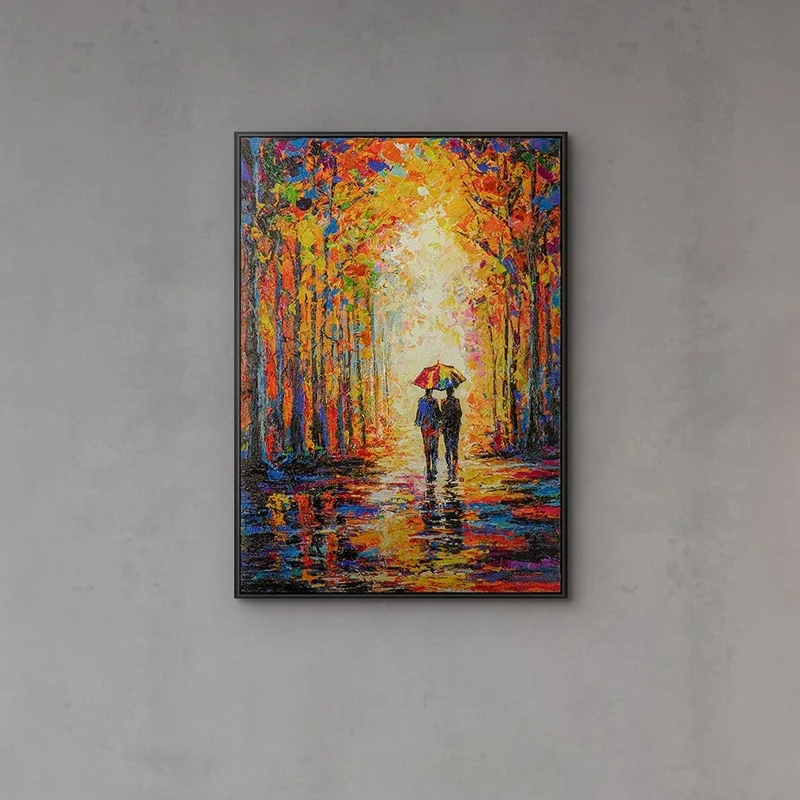 „Liebesausflug" – Romantisches Paar Gemälde handgemalt mit Rahmen, 50x70 cm