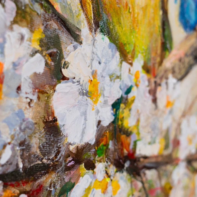 „Vogelgesellschaft" – Buntes Vogelbild handgemalt mit Rahmen, 50x70 cm