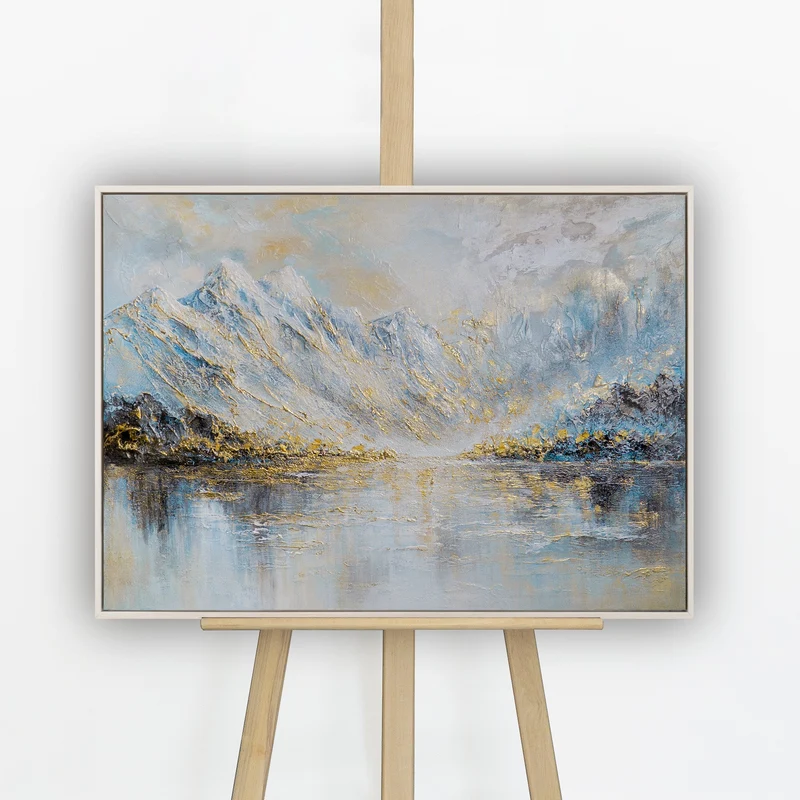 „Bergspiegelung" – Handgemaltes Bergbild mit Rahmen, 50x70 cm