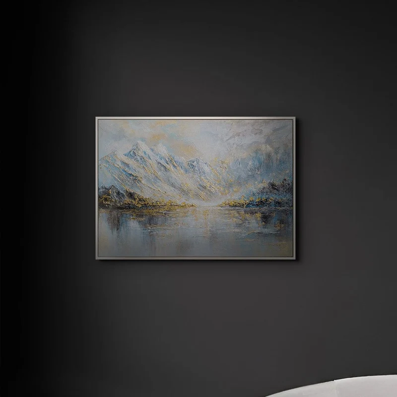 „Bergspiegelung" – Handgemaltes Bergbild mit Rahmen, 50x70 cm